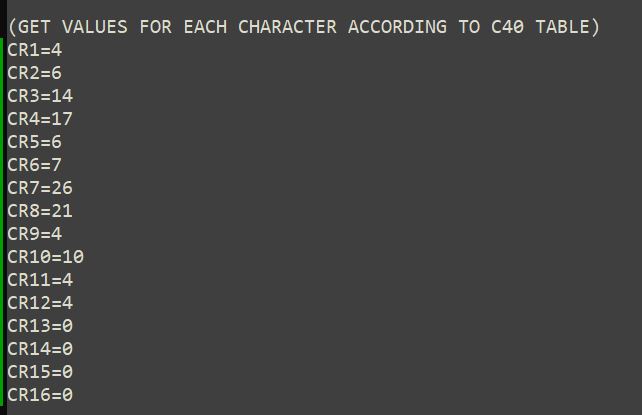 Declaración de valores en modo C40