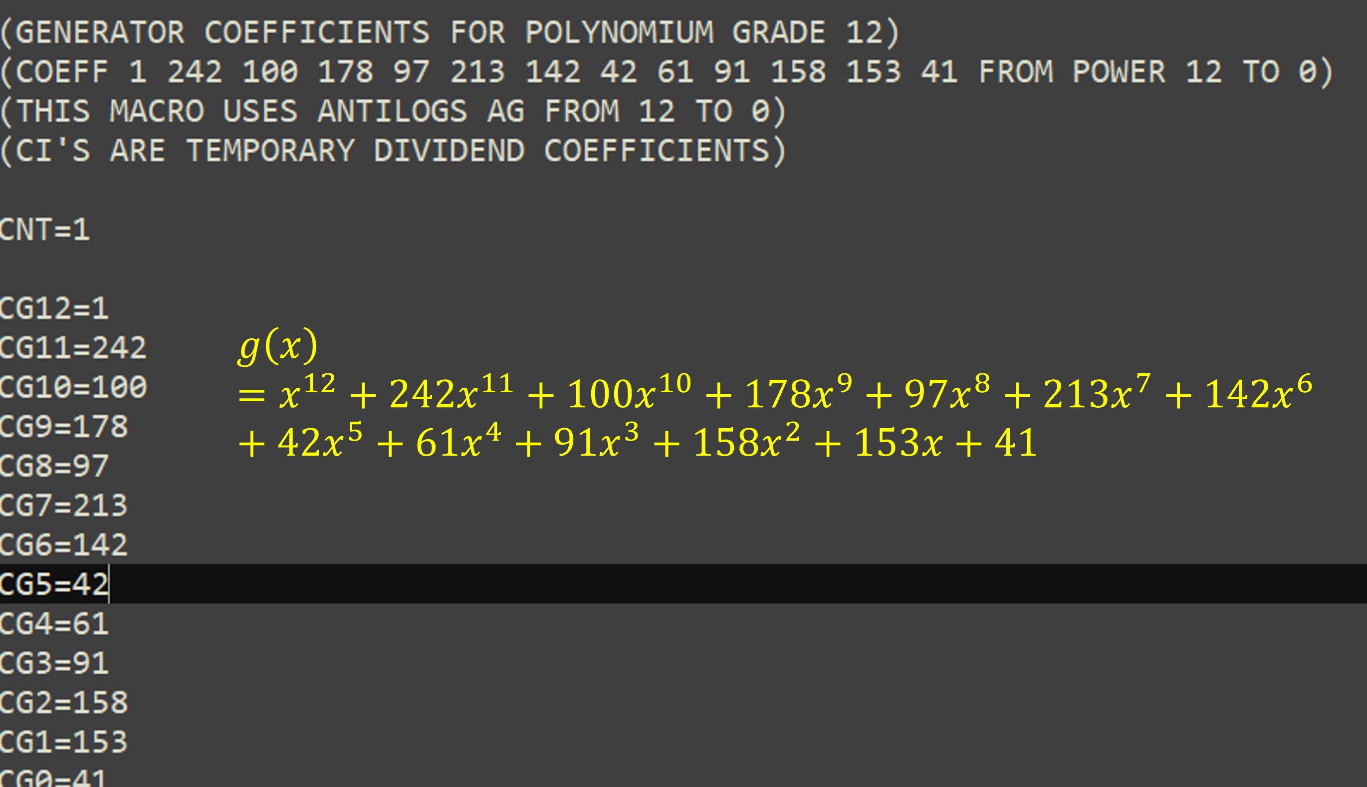 declaración de valores de polinomio